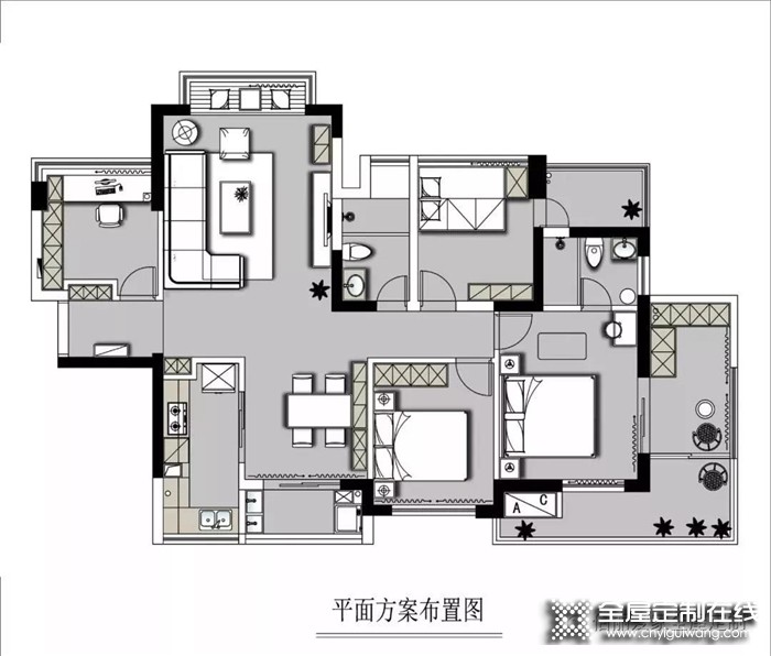 佰麗愛家定制藍(lán)色+胡桃木家具，這個四居室有點不一樣哦