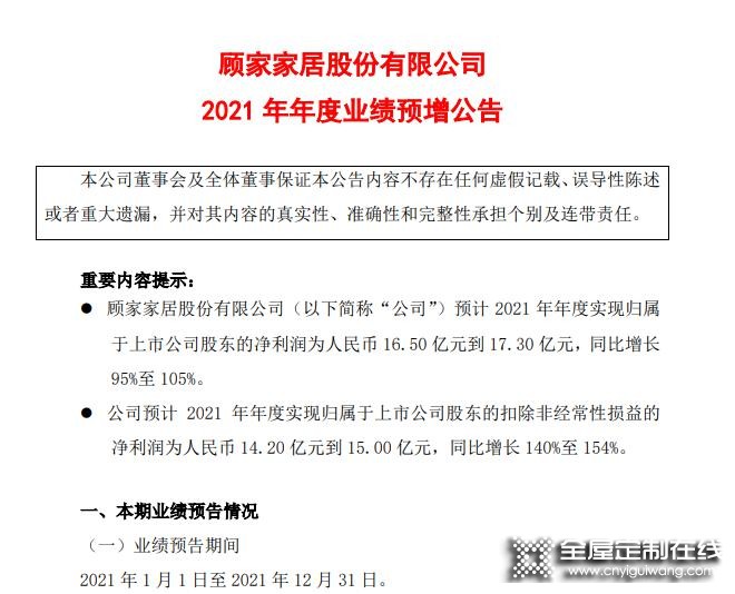 顧家家居預計2021年凈利潤最高增105% 業(yè)績向好！