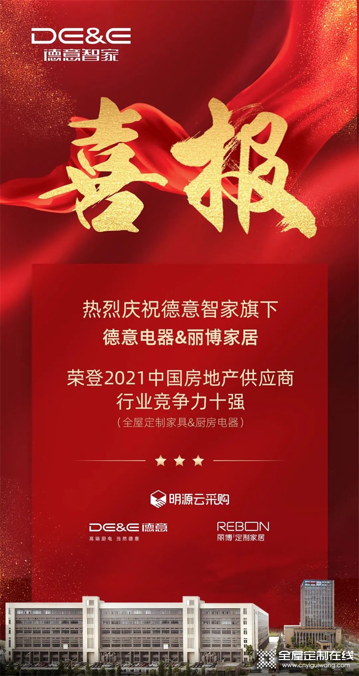 重磅揭曉！德意電器&麗博家居榮登2021中國房地產供應商行業競爭力十強！