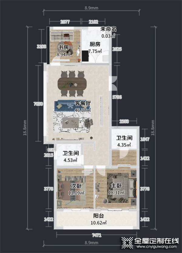 兔寶寶146㎡混搭三居室，橫廳布局可真是顯大又敞亮