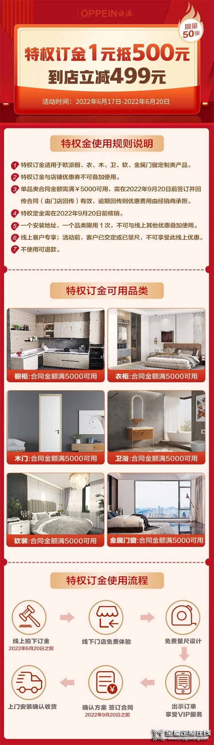 歐派家居全屋定制618福利 | 1元搶500元特權(quán)訂金，到店立減499元！