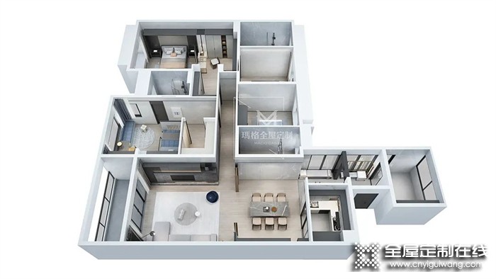 瑪格全屋定制218㎡簡約四居室，全屋大面積巖板做墻，新穎獨特，輕奢高雅~